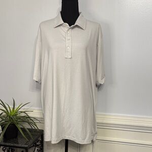 NWOT Peter Millar Light Gray White Striped Short Sleeve Polo Shirt XXL